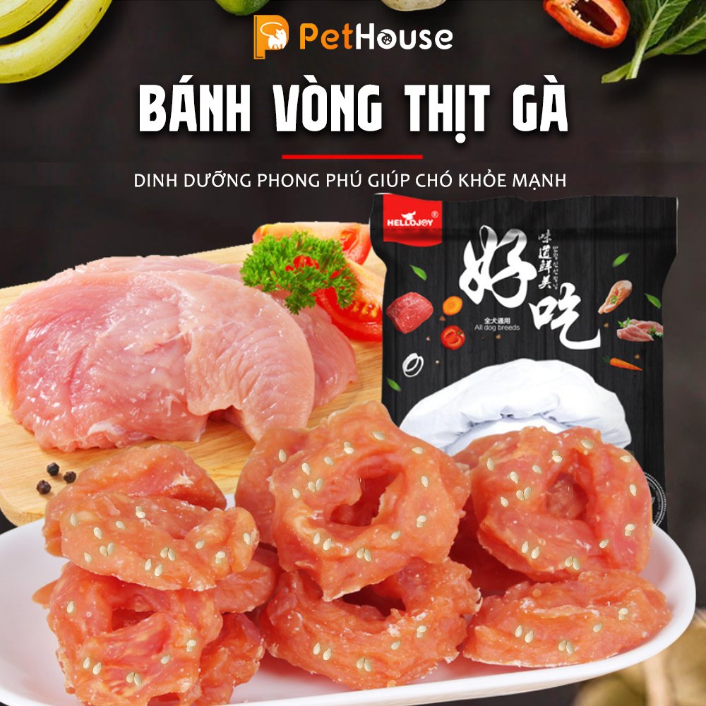 Bánh thưởng cho chó Hello Joy ( Vòng thịt gà + mè ) (100gr/túi) Đồ ăn cho chó mèo thú cưng