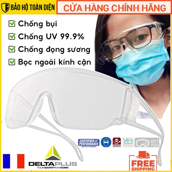Kính bảo hộ Deltaplus Piton 2. Kính bọc kính cận, chống bụi, tia UV, cản gió, chống giọt bắn, đọng sương. Dùng cho y tế, chạy xe