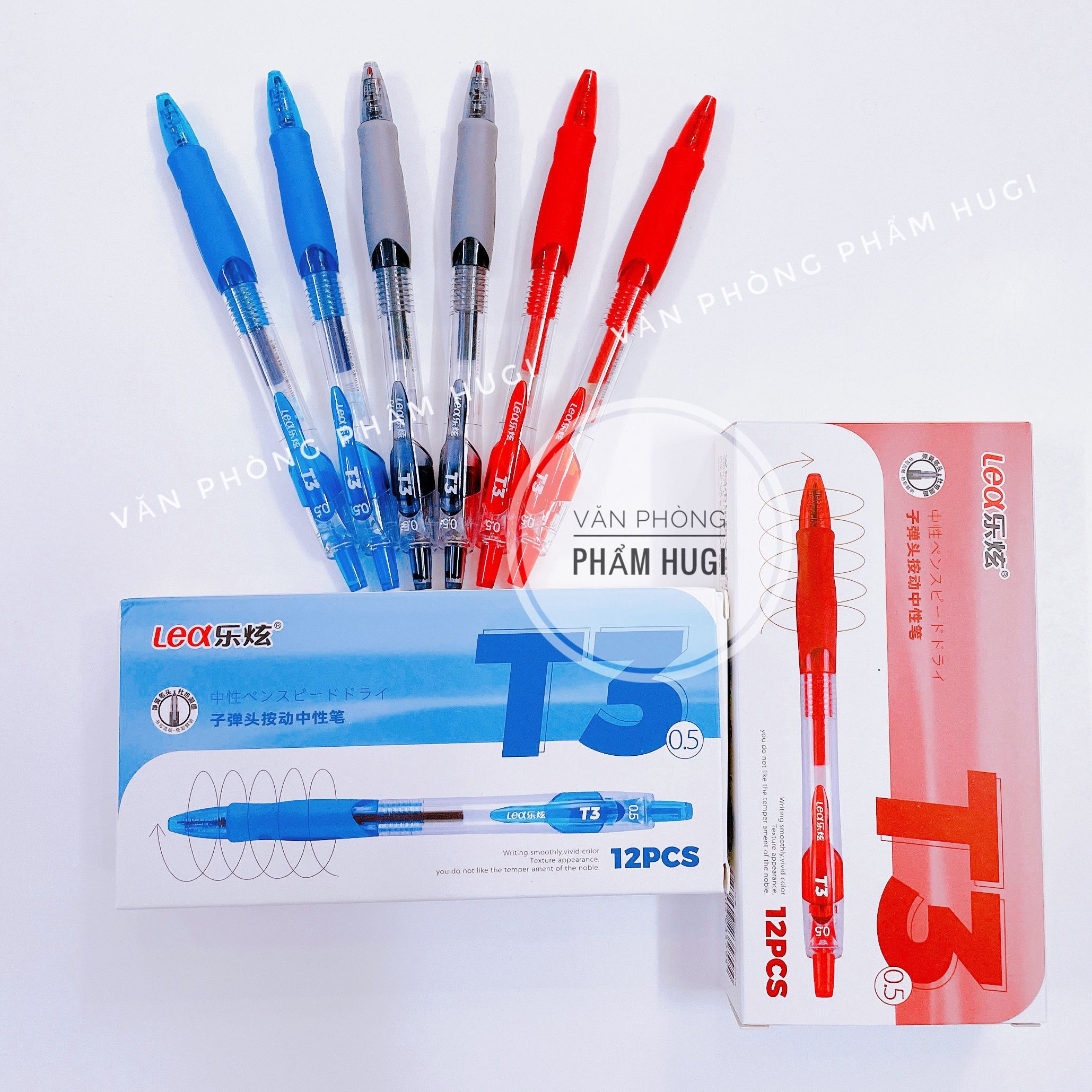 Hộp 12 Cây Bút Bi Đầu Bấm LEX T3 (Loại tốt) ngòi 0.5mm mực Xanh/Tím/Đỏ/Đen