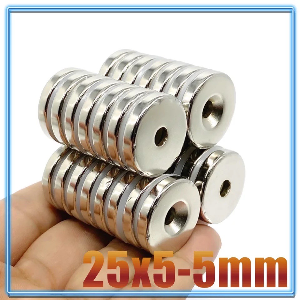 Nam châm có lỗ bắt vít kích thước 25x3mm, 25x5mm, lỗ 5mm