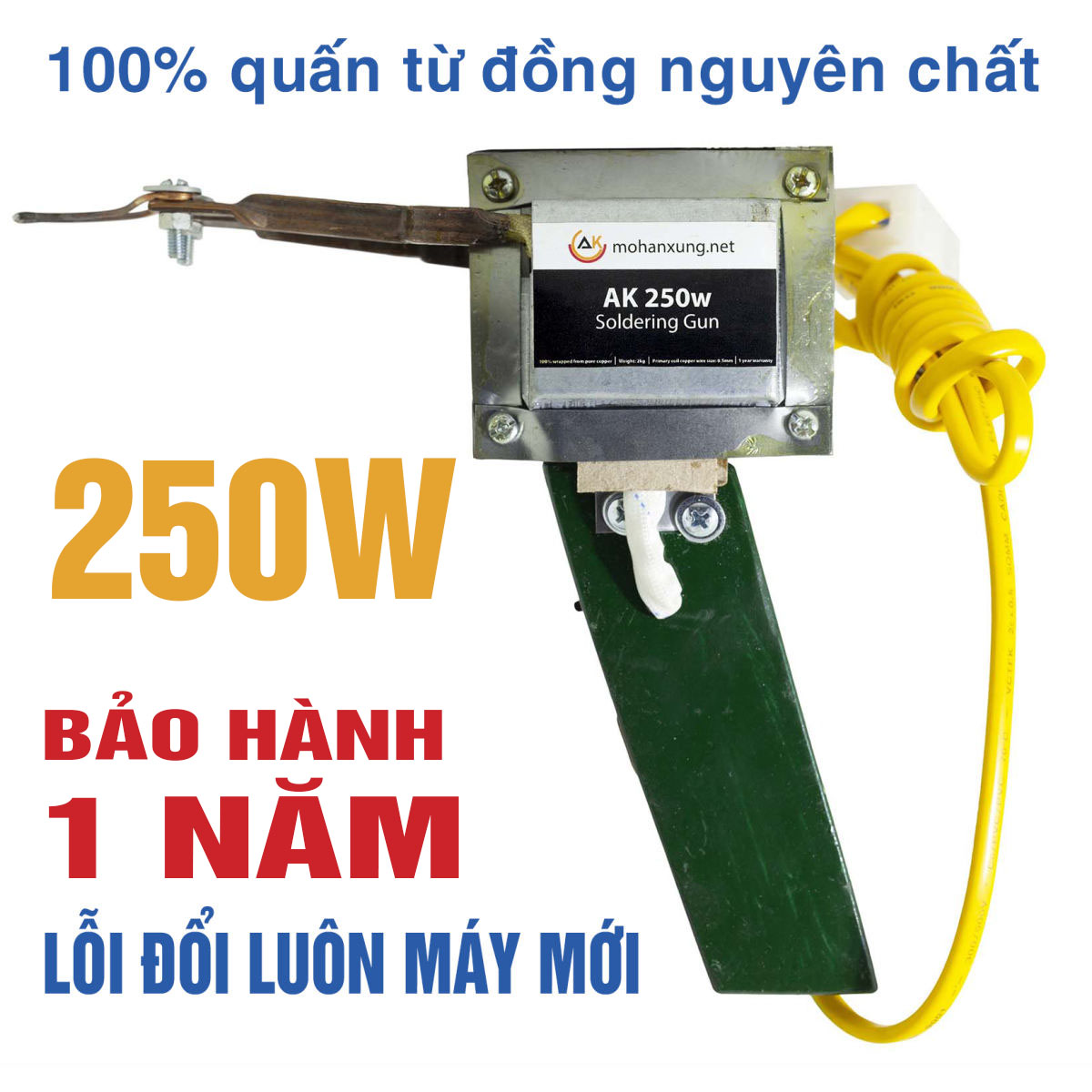 Mỏ hàn xung AK-250W, mỏ hàn thiếc, máy hàn chì quấn từ đồng nguyên chất 100%