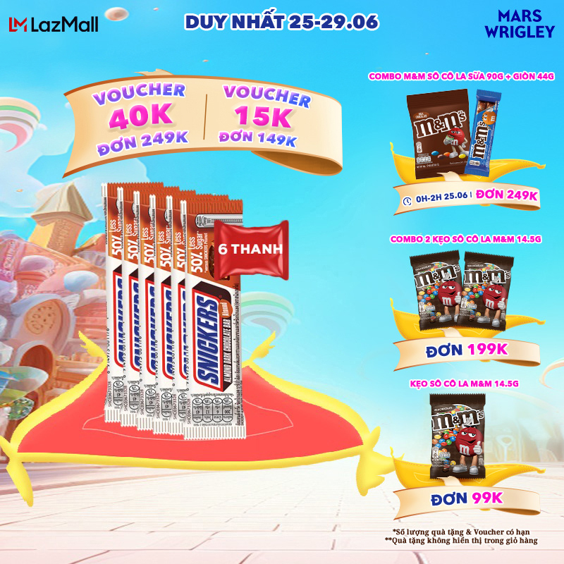 Combo 6 Kẹo Sô Cô La Snickers Hạnh nhân Giảm đường thanh 40g