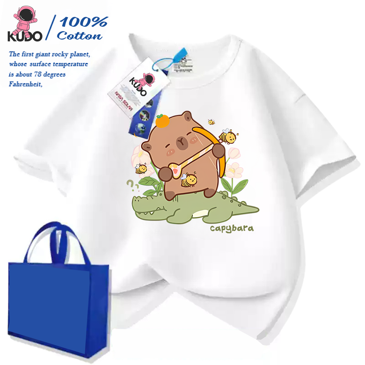 Áo thun cho bé KUDO size 10 - 40 kg họa tiết chuột lang nước capybara dễ thương chất vải 100% cotton tự nhiên, bst capybara 04