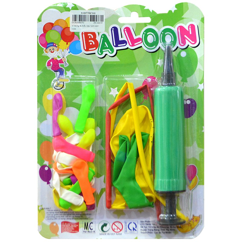 [HCM]Vỉ Đồ Chơi Ống Bơm & Bong Bóng Balloon Bằng Nhựa
