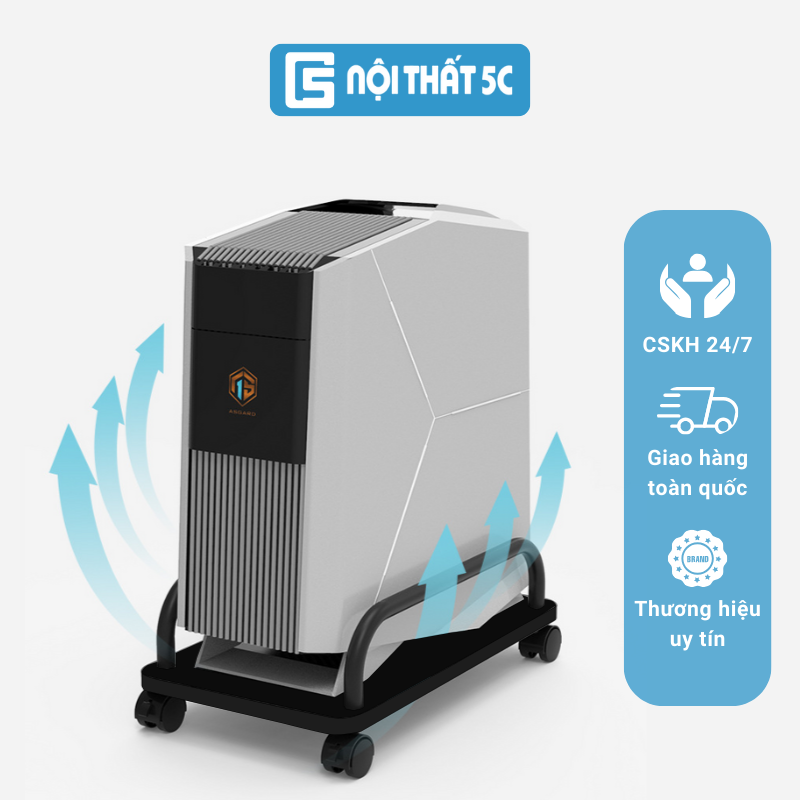 Kệ để cây máy tính CPU chất liệu gỗ MDF phủ melamine chống nước, chống xước, Kệ CPU máy tính bàn có bánh xe di chuyển 360 độ