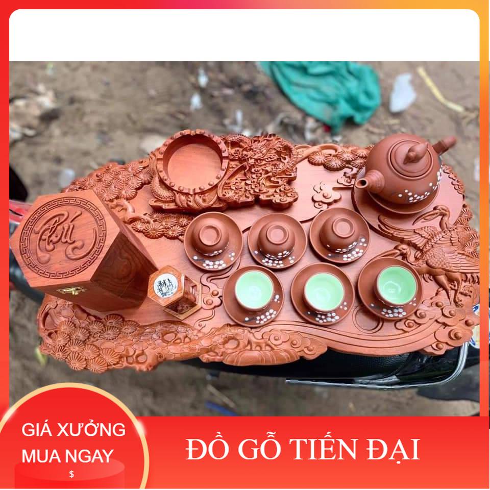 Combo ấm chén khay trà gỗ hương cao cấp gồm ấm chén + khay trà Tặng gạt tàn