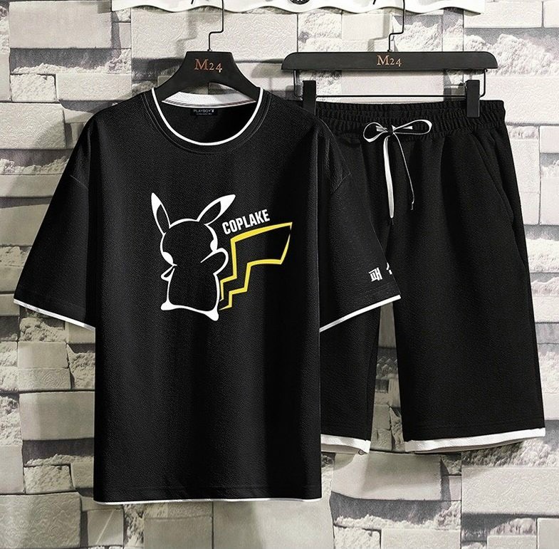 [HCM]ĐỒ BỘ NAM THỂ THAO SET BỘ ĐÙI NAM VÀ ÁO THUN PIKACHU MÁT MẺ CỰC CHẤT BLACKWHITE1