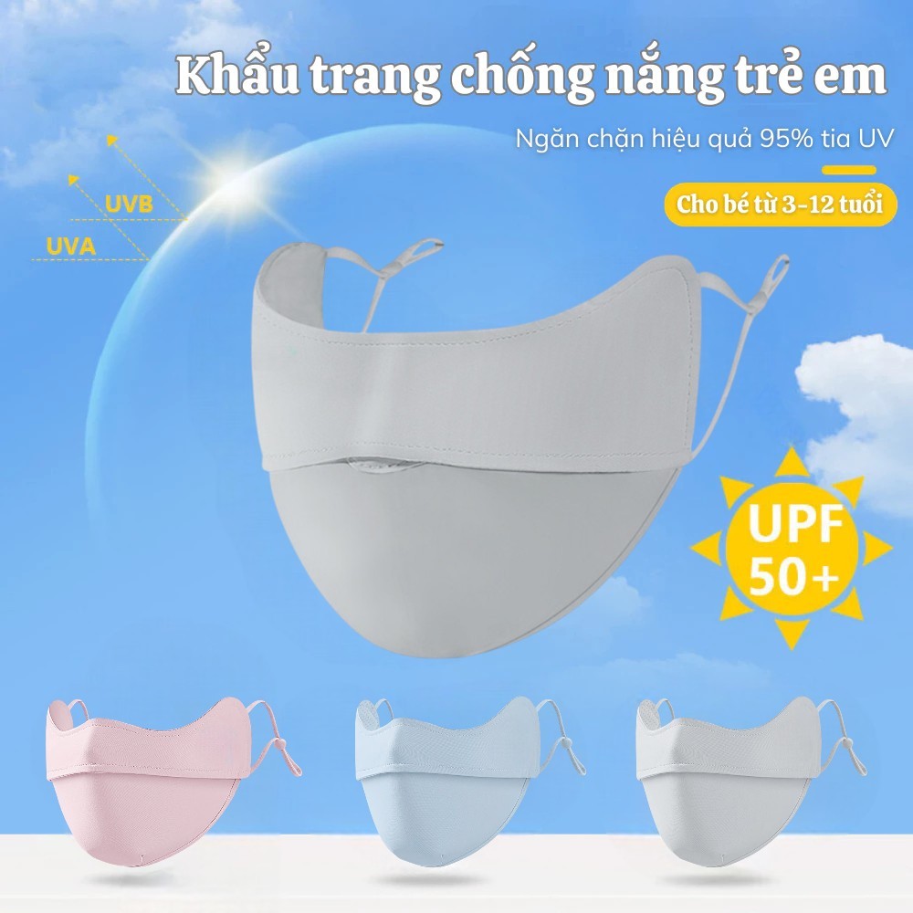 Khẩu Trang Chống Nắng Trẻ Em UPF50+ Che Gò Má, Chống Tia UV, Vải Thun Co Giãn, Thoáng Khí