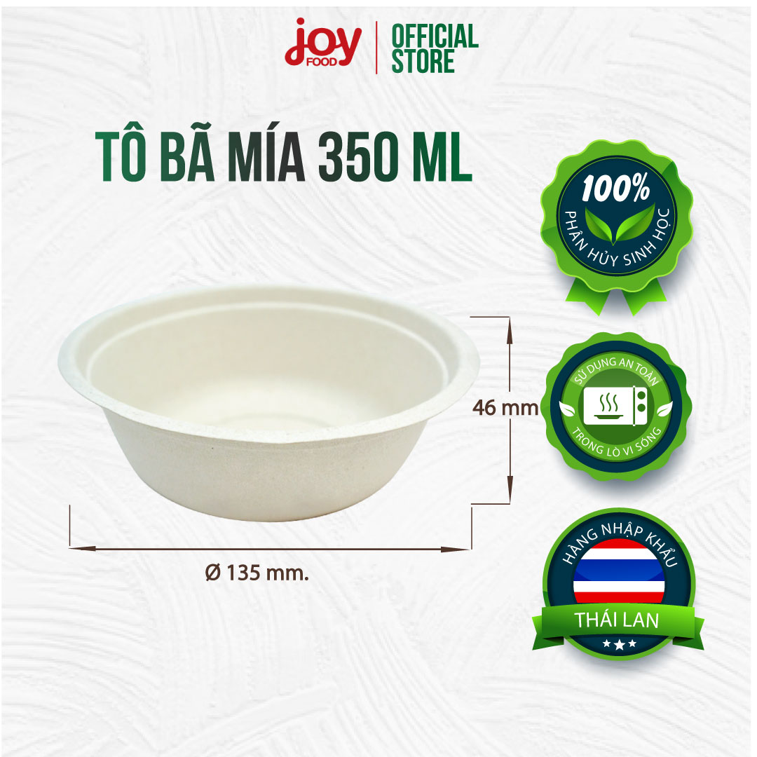 50 chén/ tô/ bát bã mía Gracz 350ml, dùng 1 lần cho tiệc tùng, thân thiện môi trường, cứng cáp hơn tô giấy