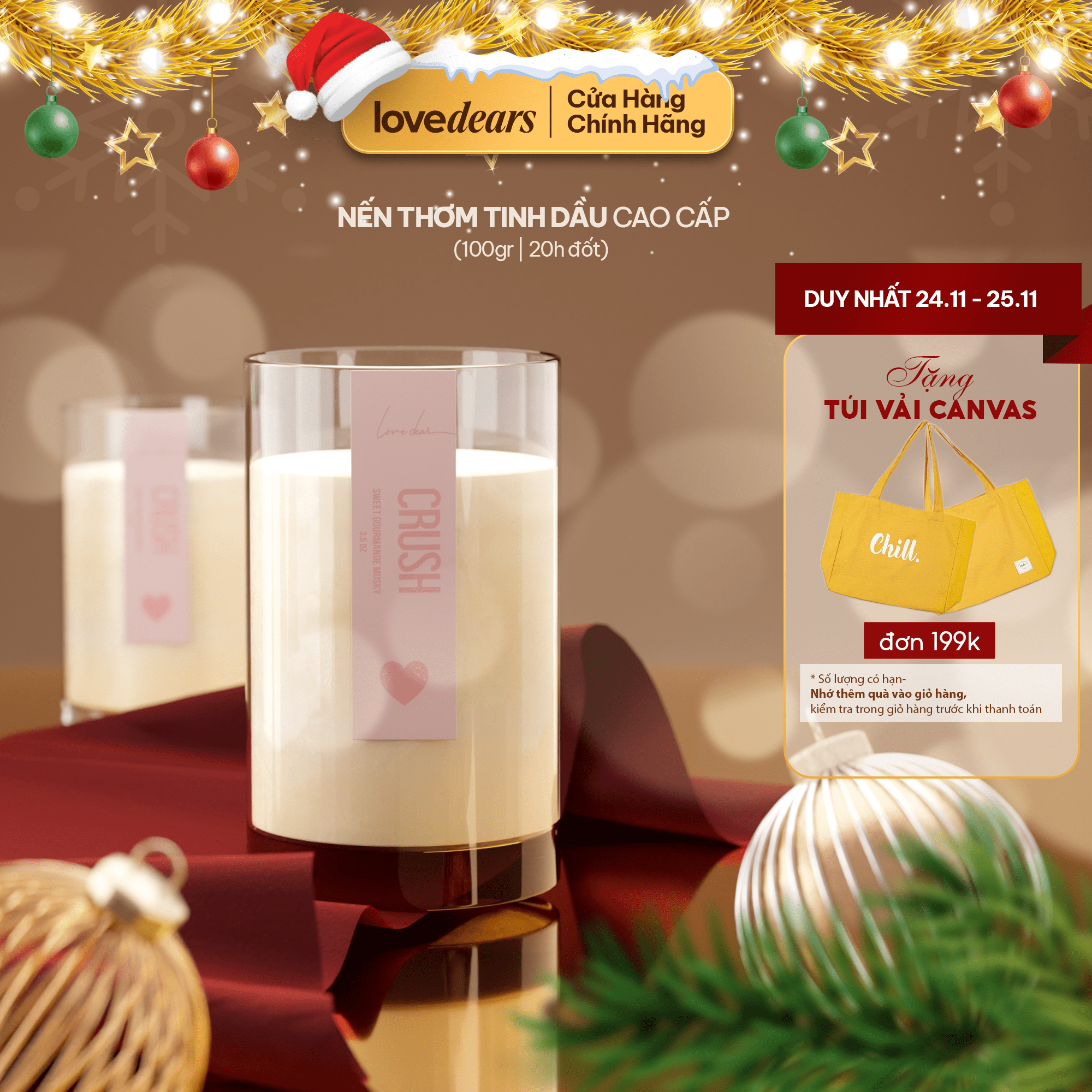 Nến thơm LoveDear Hương Crush - Quà Tặng Cao Cấp từ Tinh dầu Thiên nhiên và Sáp cọ, không khói decor sang trọng