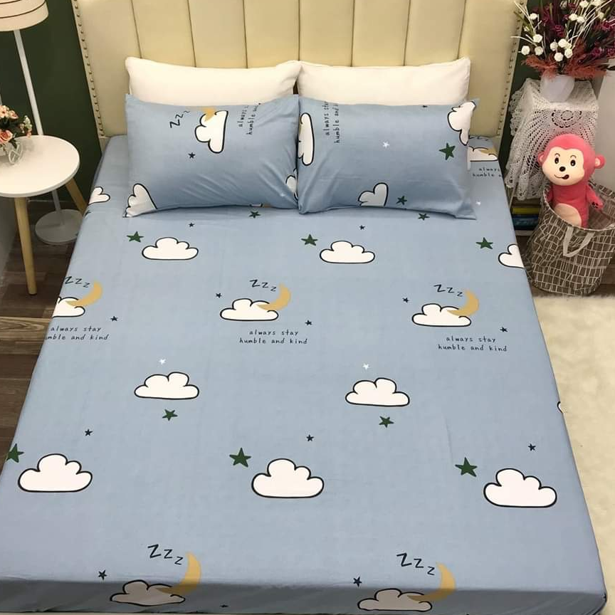 Bộ ga gối cotton chất mát mây xanh bo chun đủ kích cỡ