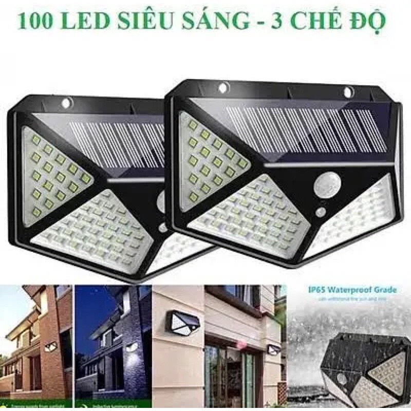 Đèn năng lượng mặt trời 100LED, cảm biến Chuyển Động, Bật tắt tự động