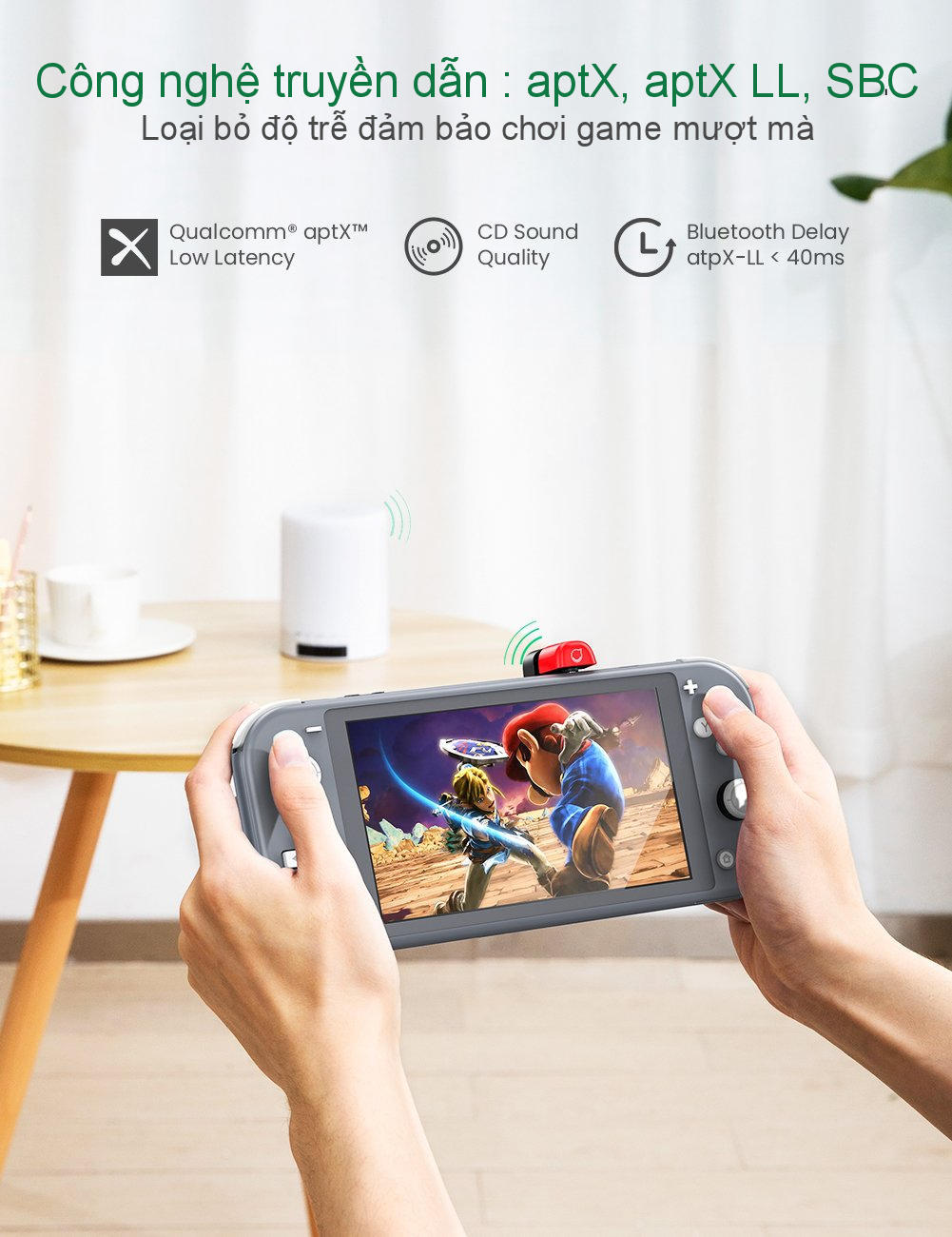 Bộ phát Bluetooth cho máy chơi game Nintendo Switch hỗ trợ APTX Low Latency UGREEN 80188 Bộ phát Bluetooth cho máy chơi game Nintendo Switch hỗ trợ APTX Low Latency UGREEN 80188