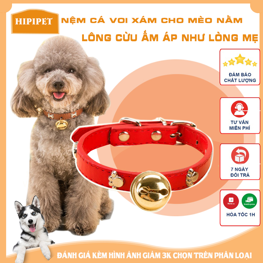 Vòng cổ cho chó mèo chất liệu da, chuông đồng họa tiết xương cá