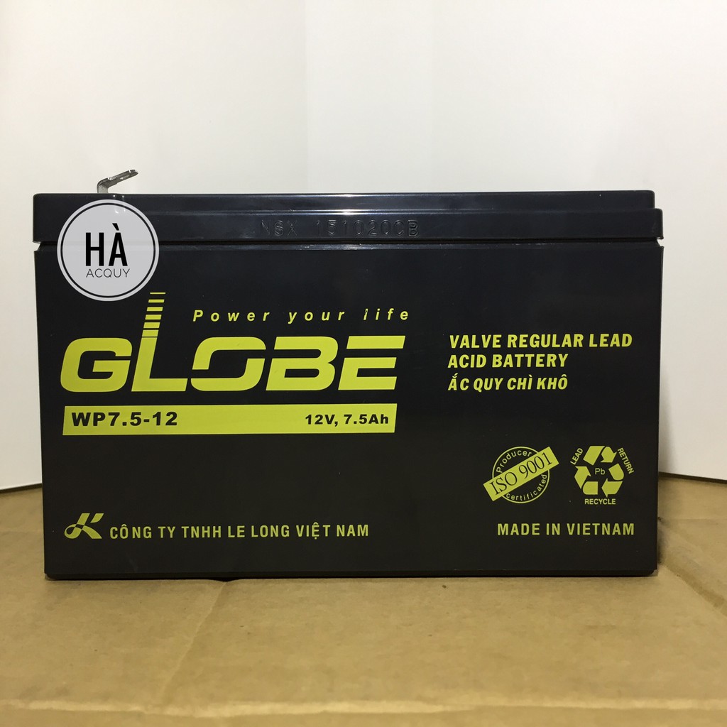 Bình ắc quy khô globe 12v, 7.5ah wp 7.5 - 12 dùng cho bộ lưu điện, ups, cửa cuốn,..