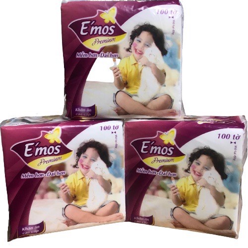 Combo 10 gói khăn giấy vuông emos 100 tờ khổ lớn/ giấy ăn/ giấy vệ sinh/ giấy rút