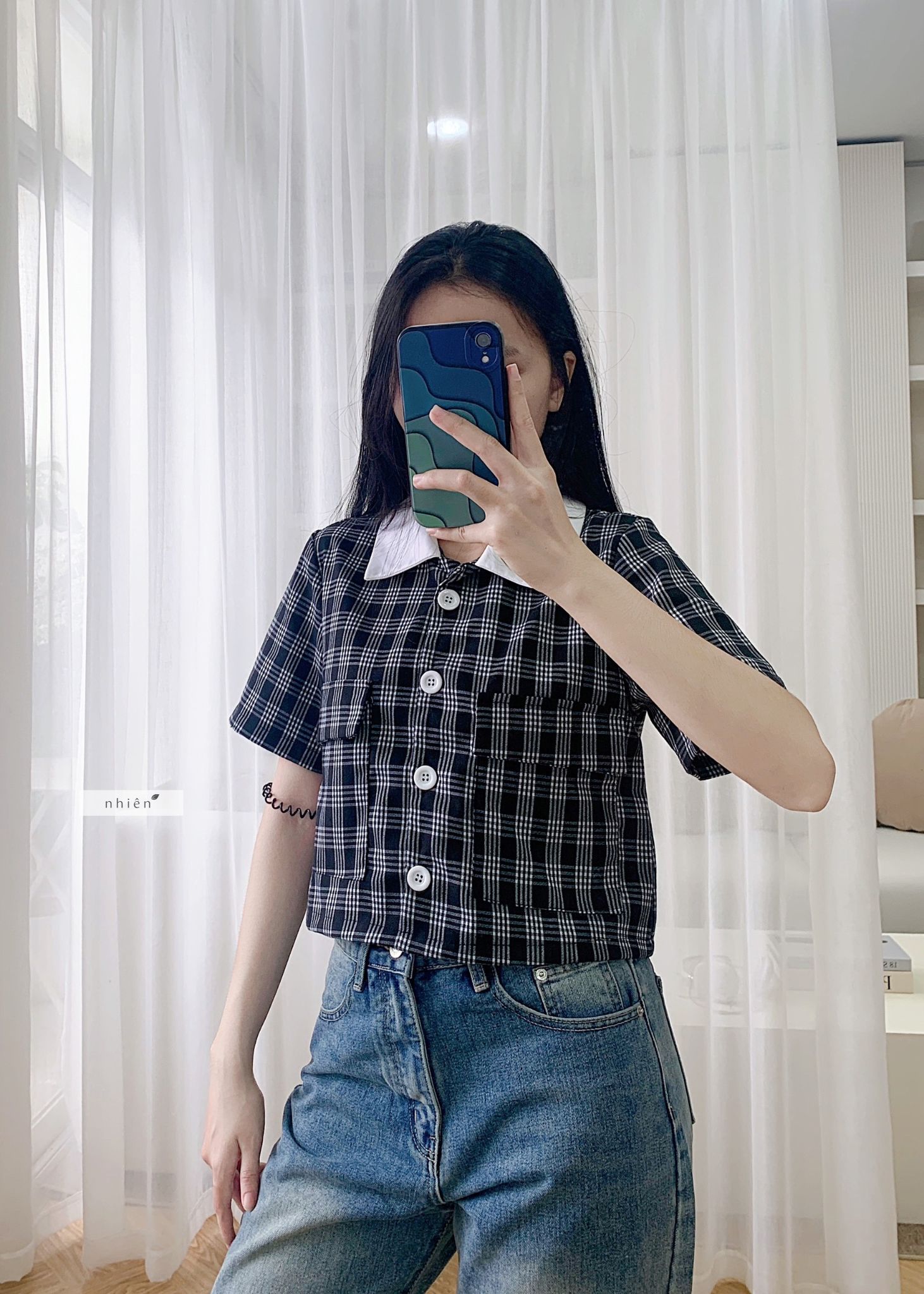 Áo sơ mi nữ - áo sơ mi túi hộp nhienoffical BA190