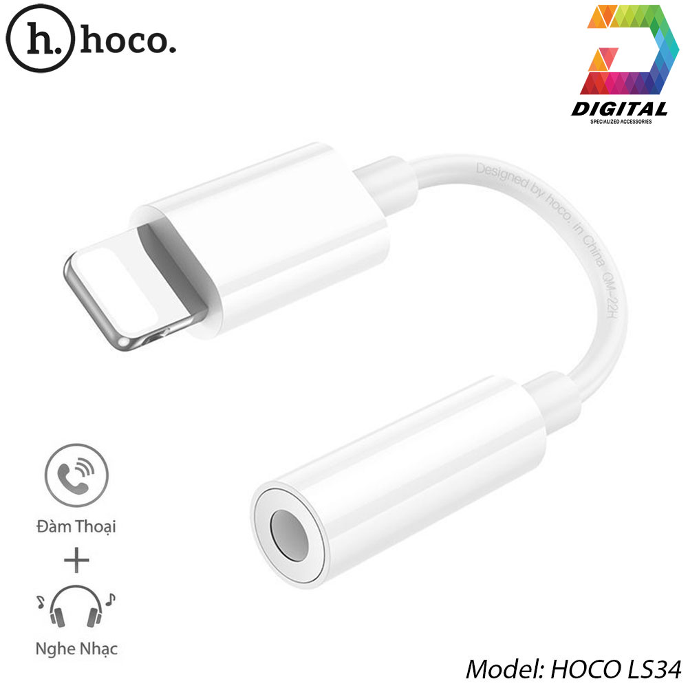 Jack Chuyển Cổng Lightning Sang 3.5mm Hoco LS34 Chính Hãng