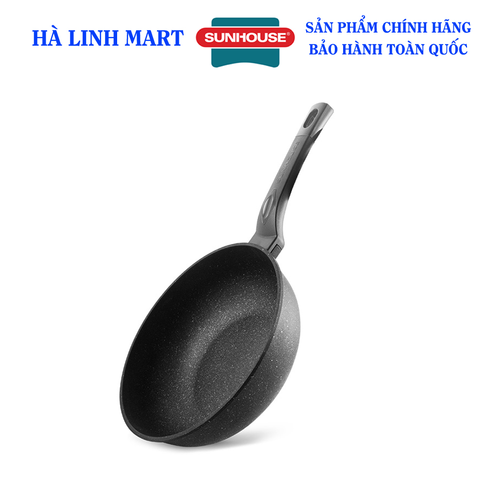 Chảo chống dính siêu bền đá sâu Sunhouse SBDS28, Chảo chống dính sâu lòng vân đá size 28 cm, Chảo chống dính dùng bếp gas