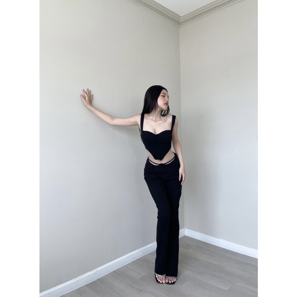 Quần cutout lưng ống suông loe nhẹ thun gân Double Trouble Pants - Tipblu