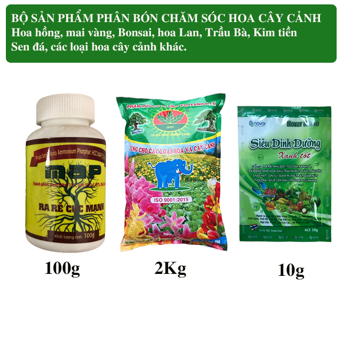 Bộ sản phẩm Phân Bón chăm sóc hoa cây cảnh, phân bón hữu cơ, phân bón kích rễ, phân bón vi lương chuyên cho HOA CÂY CẢNH