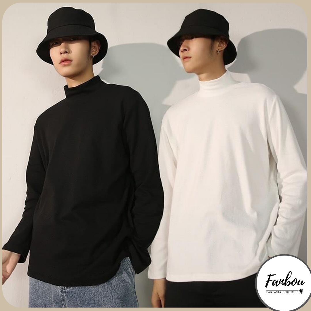 Áo thun cotton nam cổ lọ 4 phân tay dài