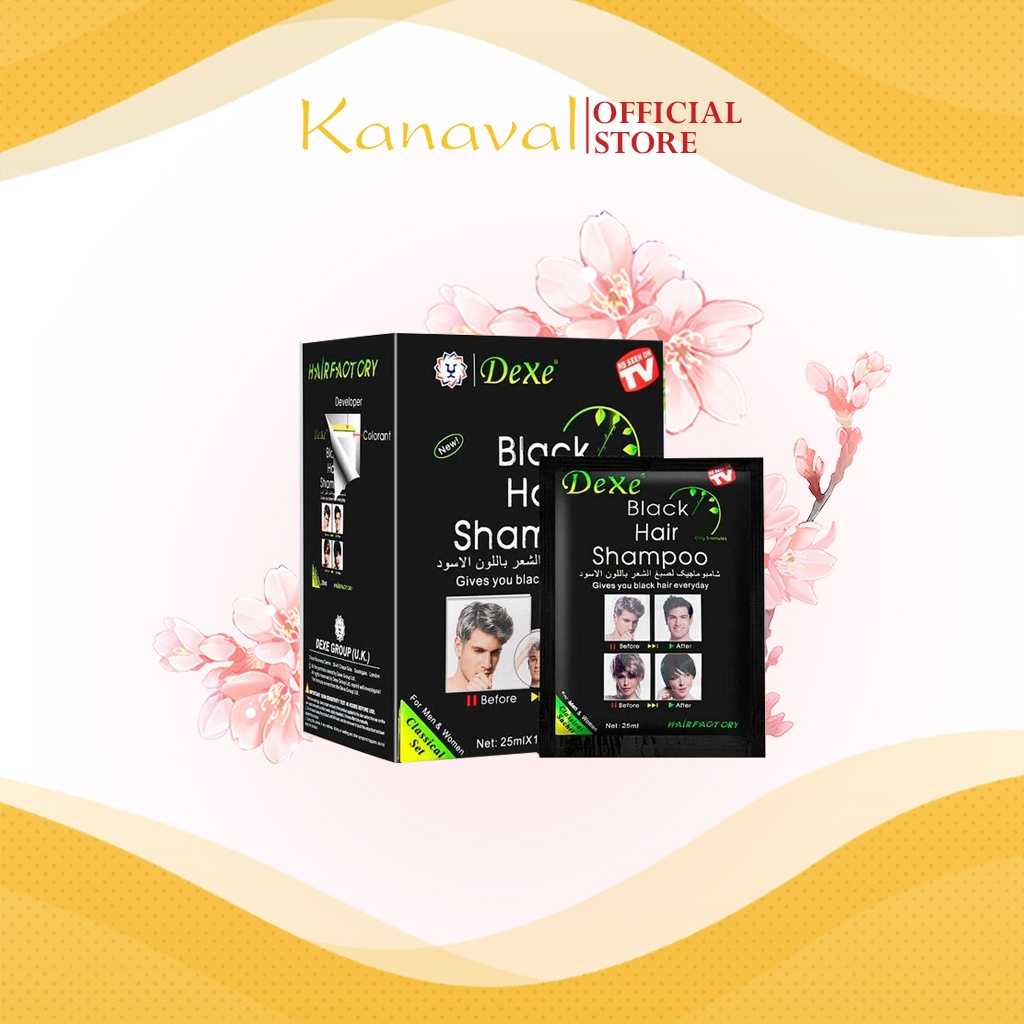 Dầu gội đen tóc, nhuộm phủ bạc Dexe Black Hair Shampoo hộp 10 gói x 25ml hàng chính hãng, sản phẩm nhuộm phụ bạc DEXE đang trong chương trình khuyến mãi tết tới ngày 15/2 - Kanaval Official Store