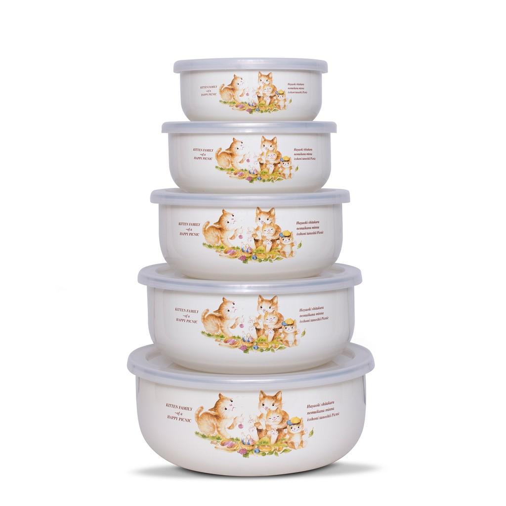 Bộ 5 thố tráng men cao cấp nhật bản fujihoro kit-251.nhập khẩu thái lan.tặng 5 muỗng inox
