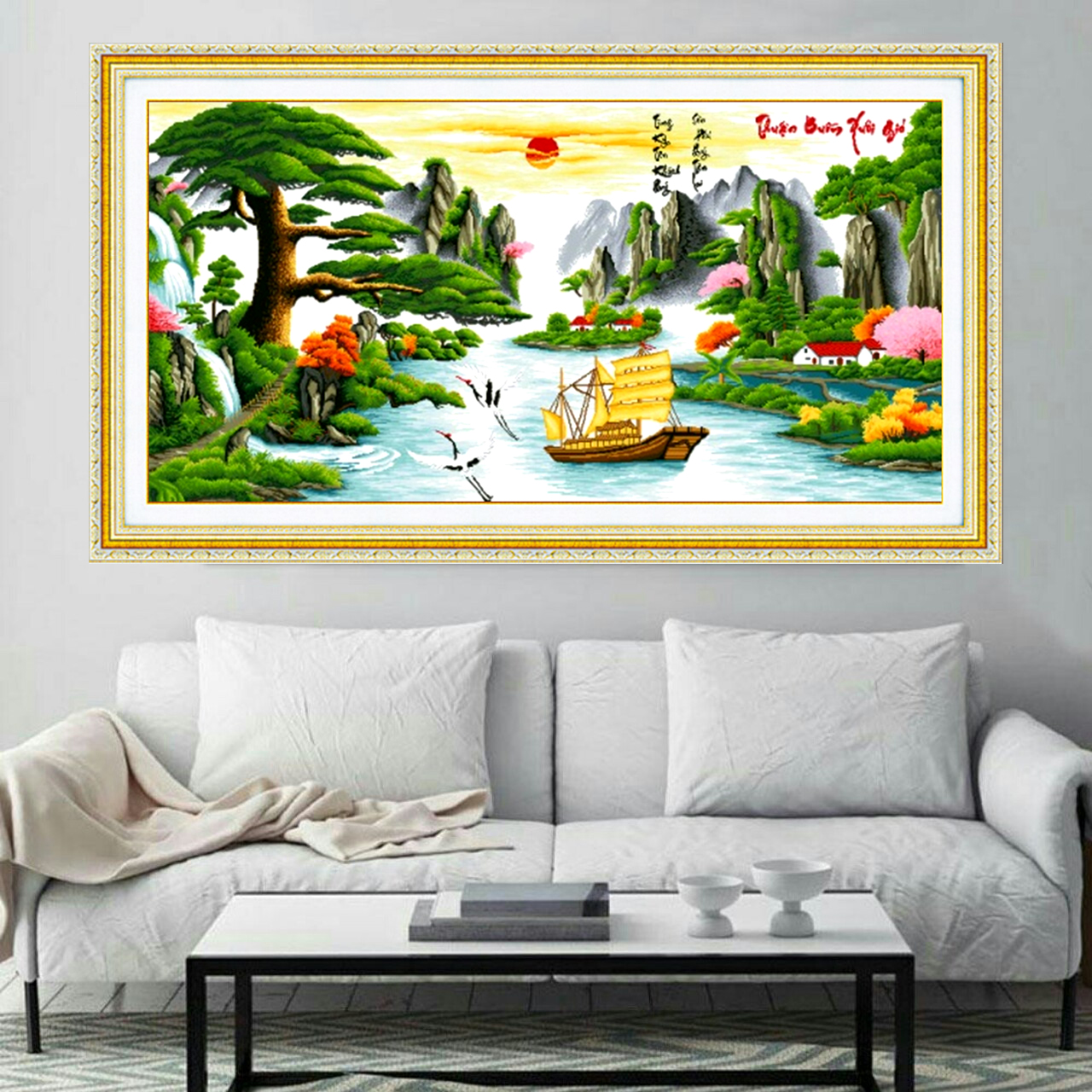 Tranh thêu chữ thập thuận buồm xuôi gió LV3067, FJ0621: 152*66cm - tự thêu