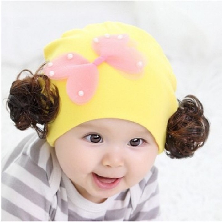 Mũ tóc giả cotton cho bé gái cánh bướm(1-36 tháng)