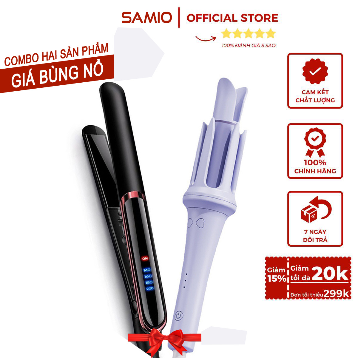 Combo máy uốn tóc tự động và máy duỗi tóc là tóc samio
