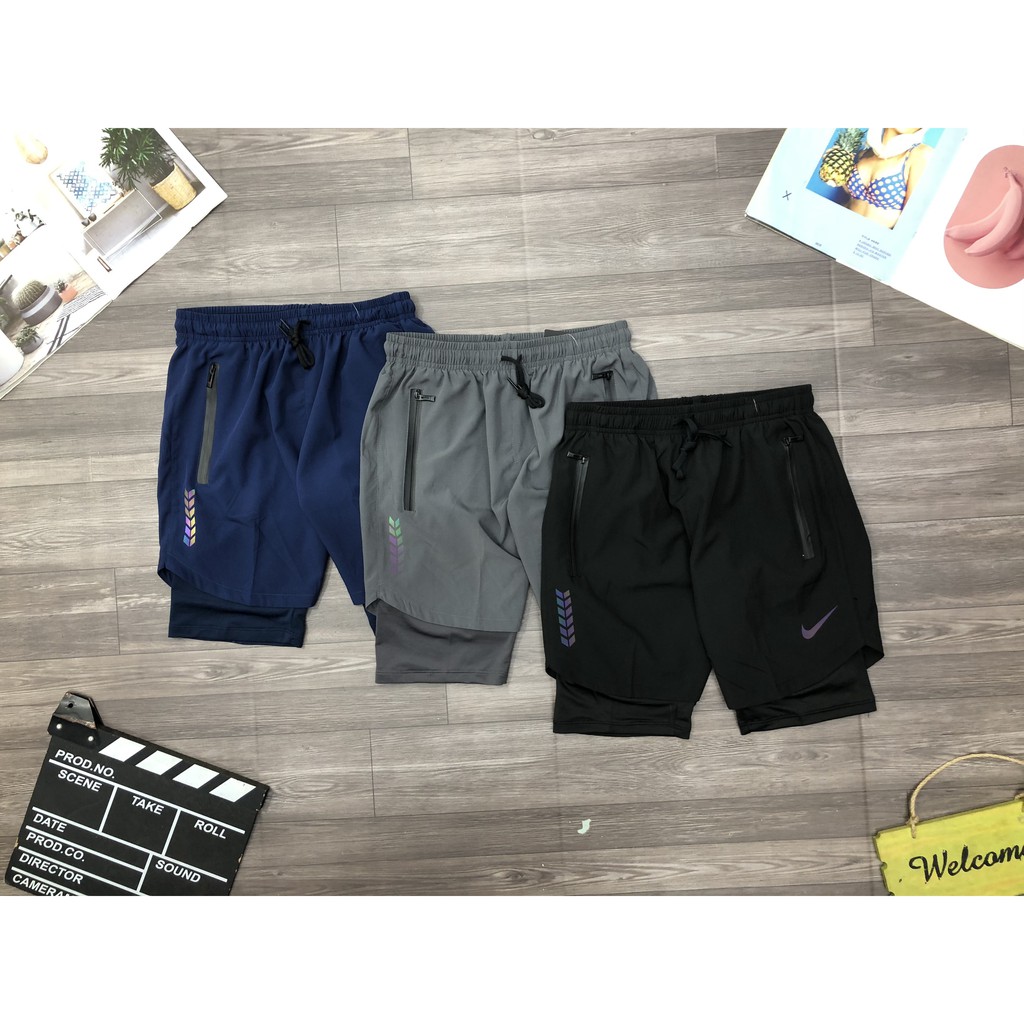 Quần đùi 2 lớp nam tập gym chạy bộ cực ngầu