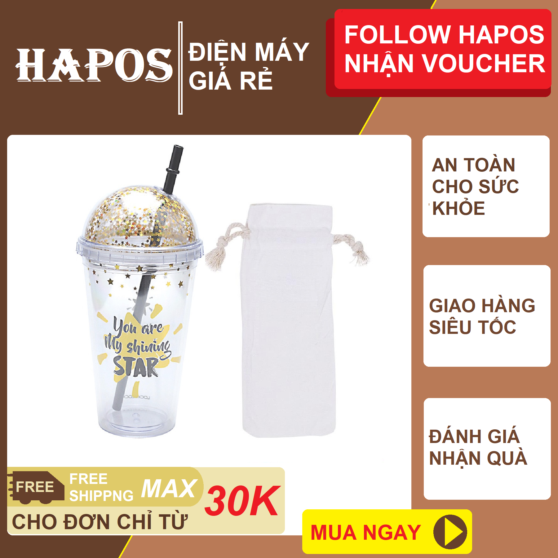 Ly nhựa có ống hút lock&lock hap506 530ml kèm túi vải dây rút tiện lợi
