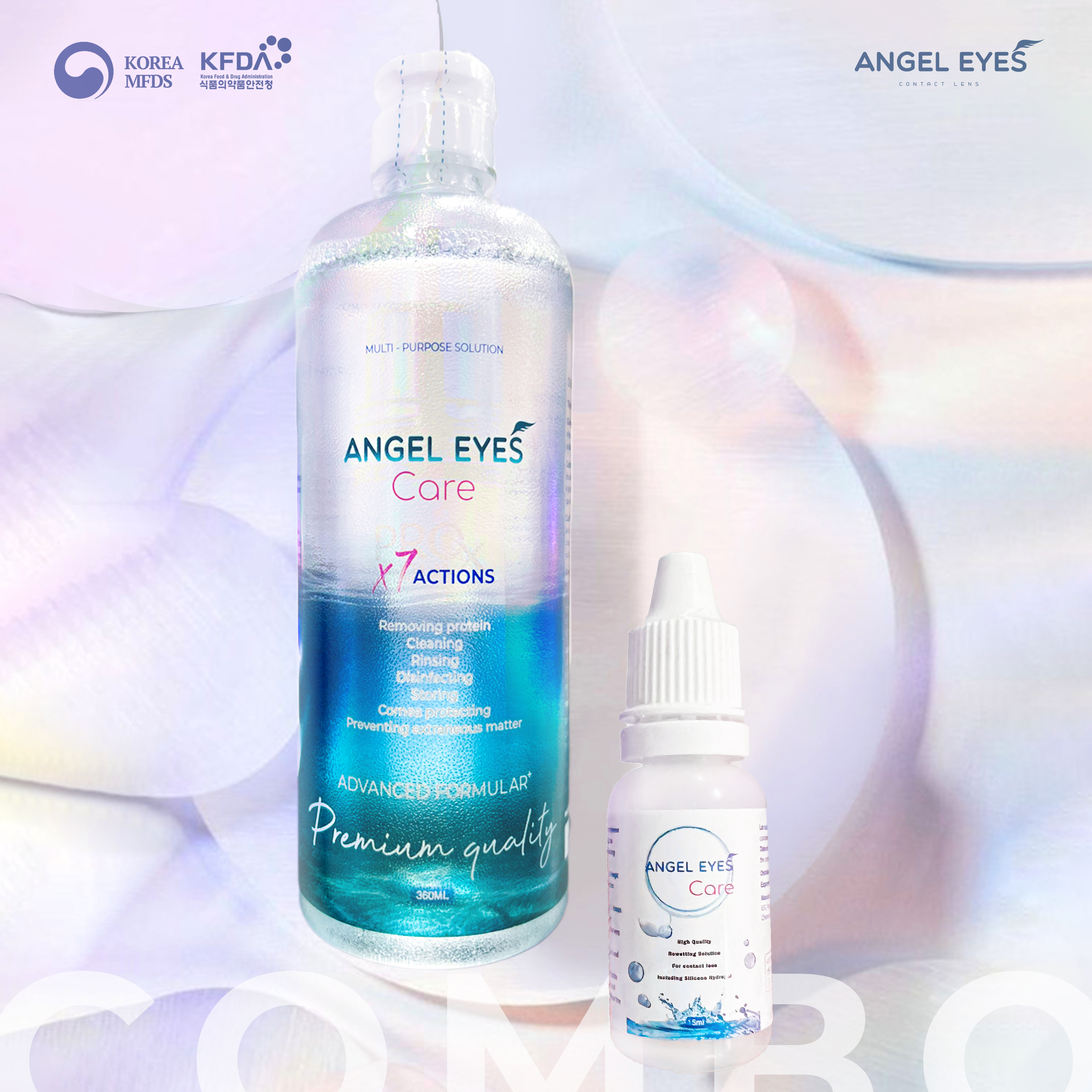 Combo nước ngâm lens 360ml + nhỏ mắt lens 15ml angel eyes care