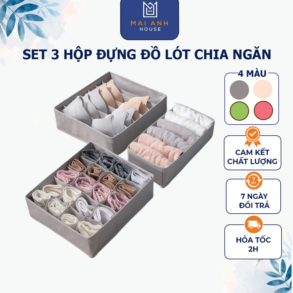 Set 3 khay chia ngăn đựng đồ lót, khăn tắm gọn gàng dễ tìm Mai Anh House MA30