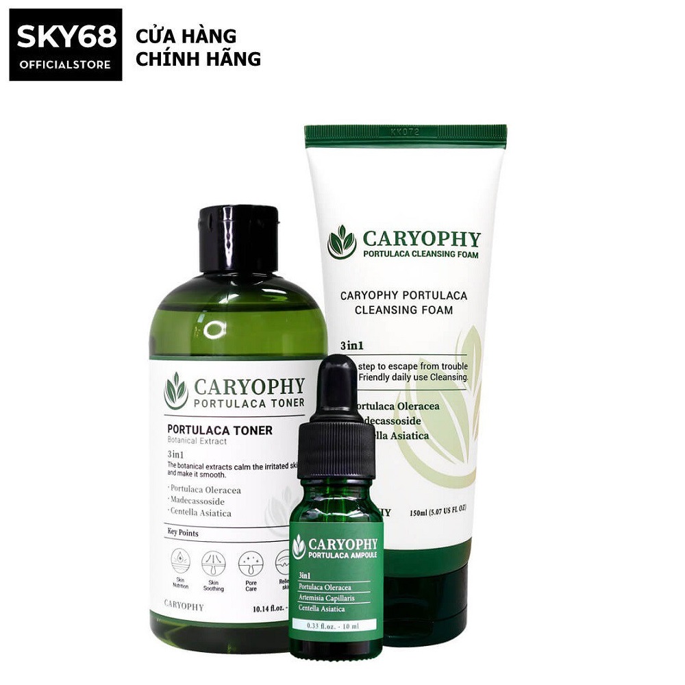 Bộ 3 sản phẩm giảm mụn thâm từ rau má Caryophy Portulaca