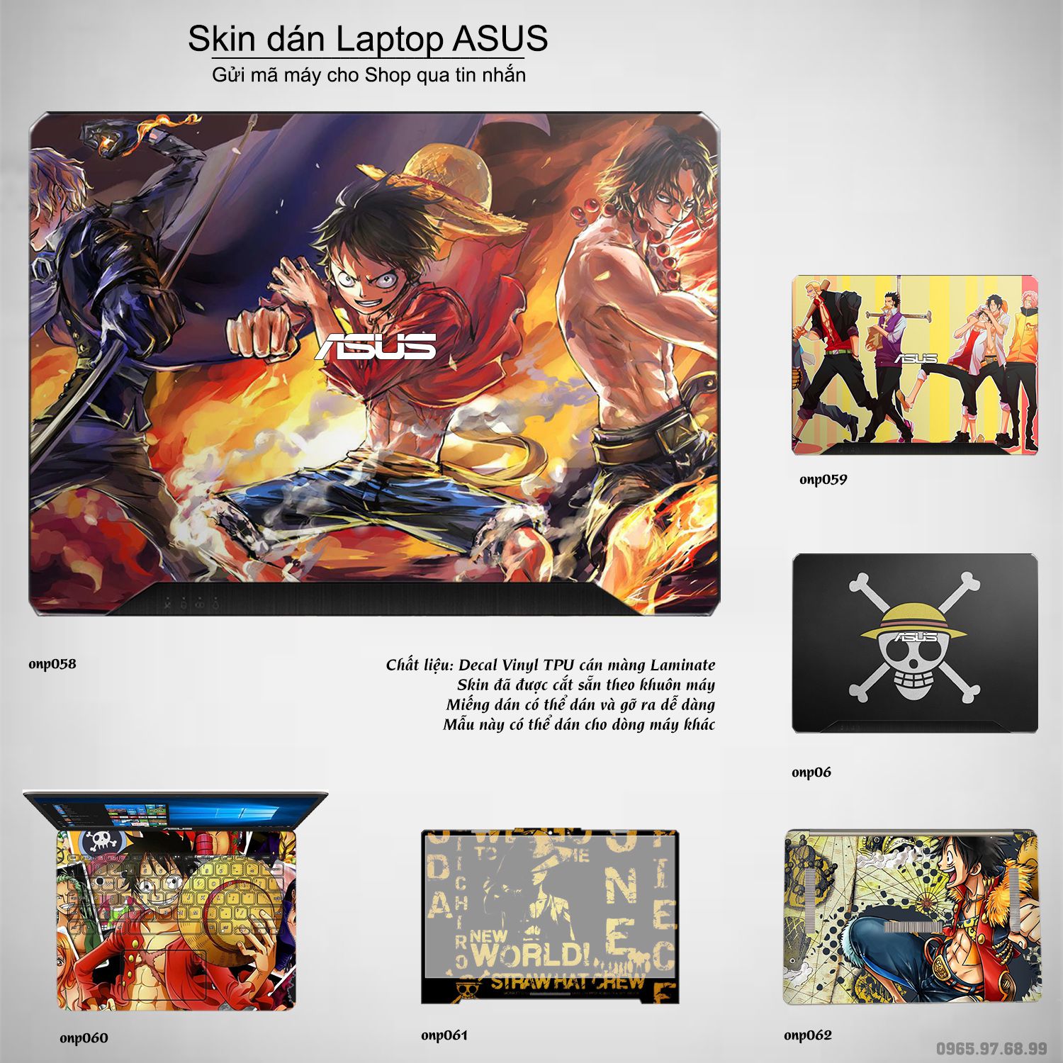 Decal Skin dán Laptop Asus mẫu One Piece (inbox mã máy cho shop)