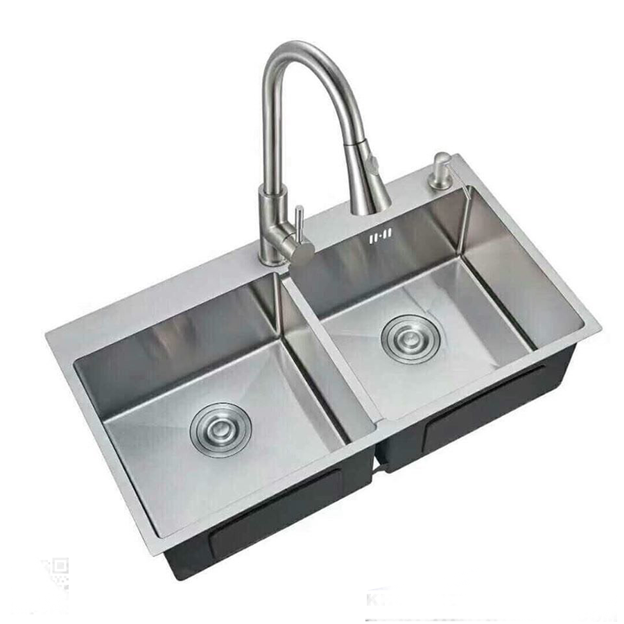 Chậu rửa chén inox 304 cao cấp, chậu chén 2 hộc, chậu inox 304 mờ 8245 k-03in