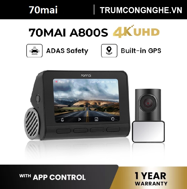Camera Hành Trình Ô tô Xiaomi 70mai A800s Dash Cam 4K Siêu Nét – Full bộ Camera Trước và Sau