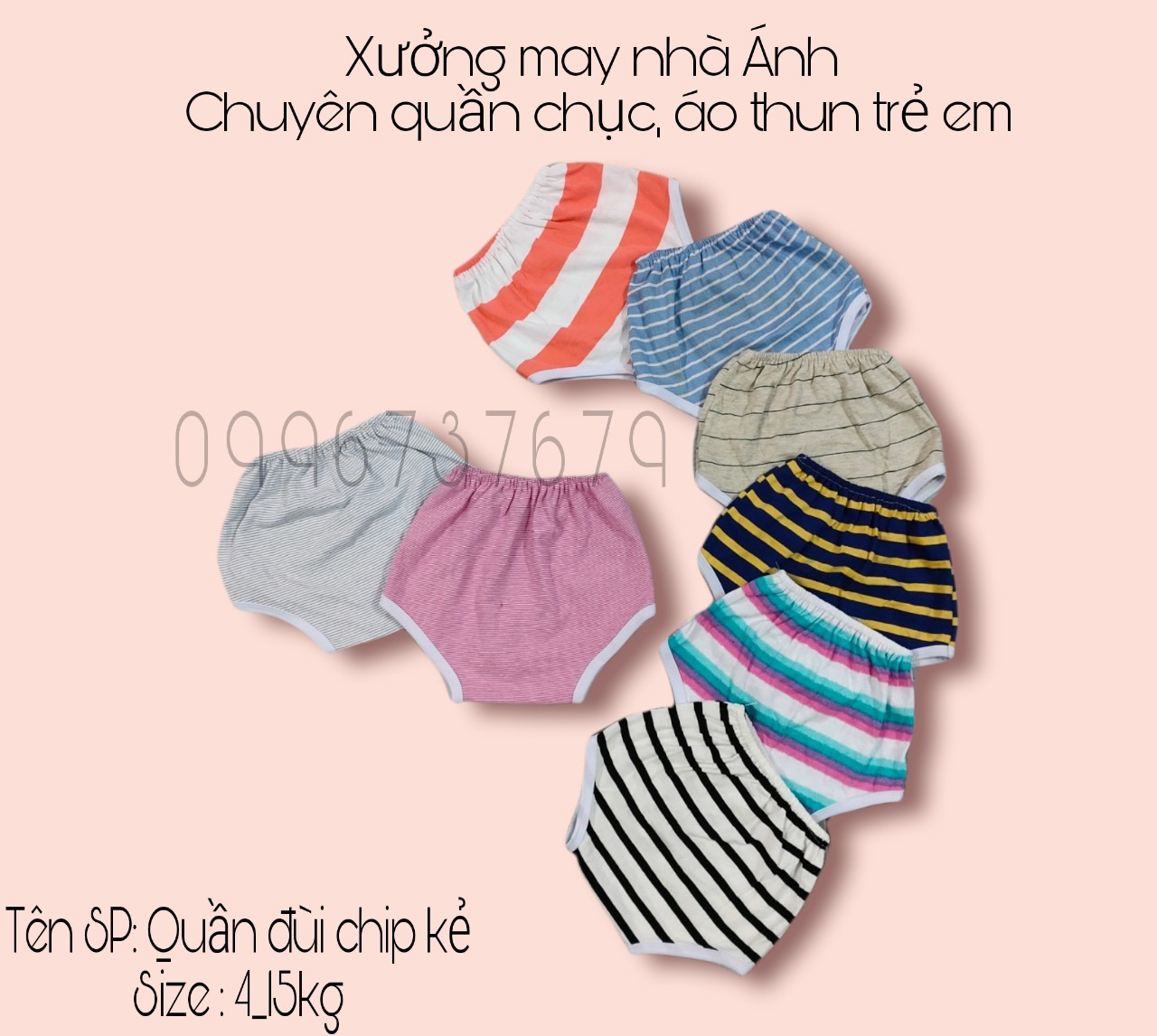 Set 10 quần đùi chip kẻ, họa tiết cho bé
