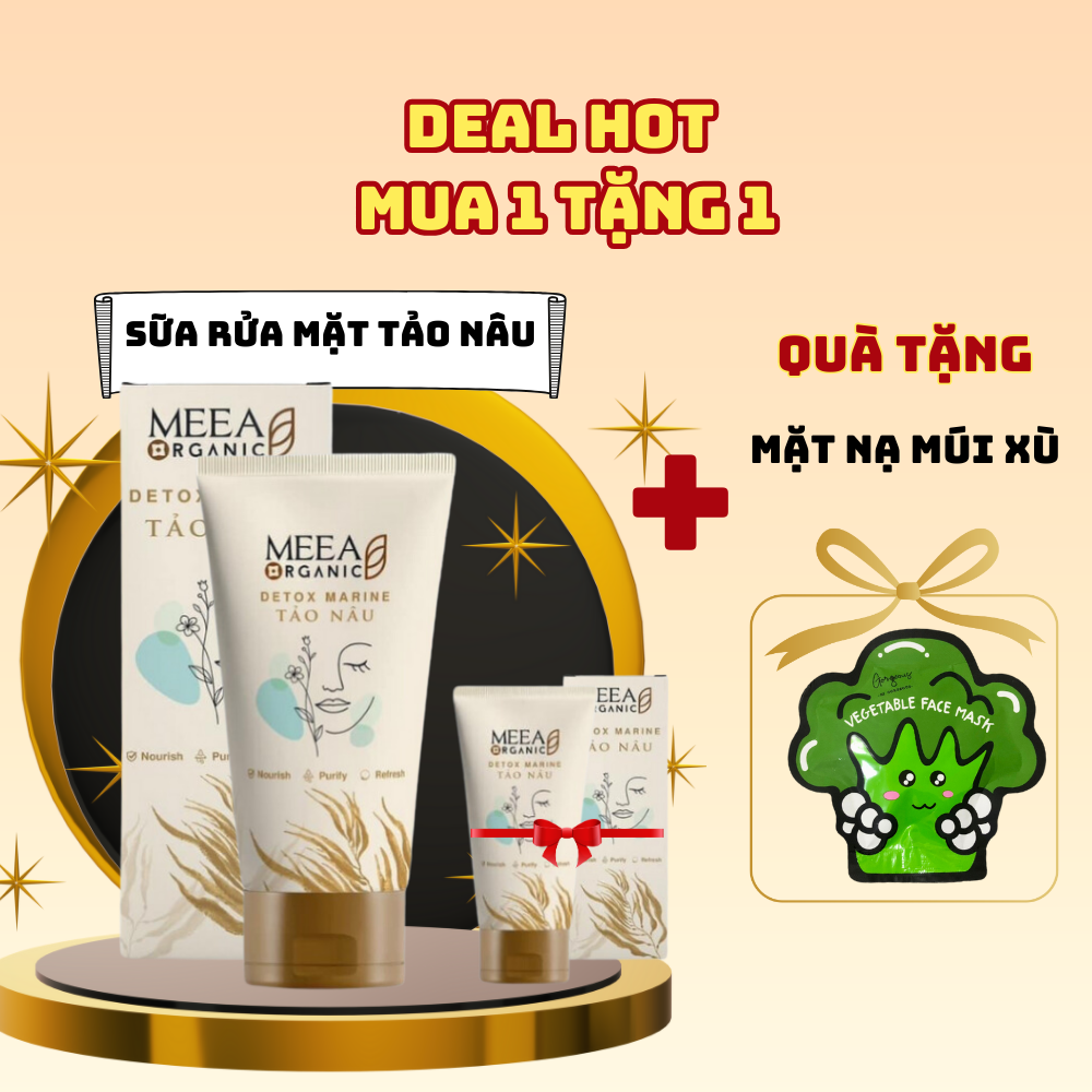 [Mua1 tặng1 tuýp nhỏ]SỮA RỬA MẶT TRẮNG DA TẢO NÂU DETOX MARINE- Sữa rửa mặt tảo nâu meea organic + tặng nạ múi xù