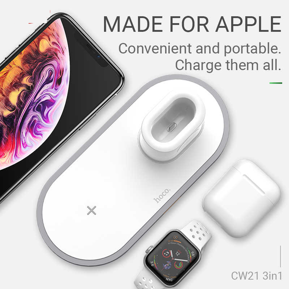 [HCM](GIẢM CỰC SỐC) Đế Sạc Không Dây Hoco CW21 3 In 1 Smartphone& Apple Watch & Airpod Sạc Không Dây Hoco CW21 3 in 1 Chính Hang Hỗ Trợ Sạc Không Dây Siêu Nhanh Dùng Được Cho Tất Cả Các Loại Điện Thoại Có Hỗ Trợ Sạc Không Dây & Apple Watch & Airpod