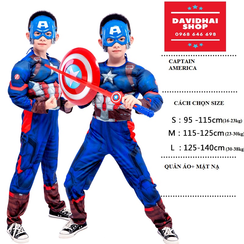 Trang phục captain đội trưởng mỹ hóa trang trẻ em quần áo siêu nhân bé trai
