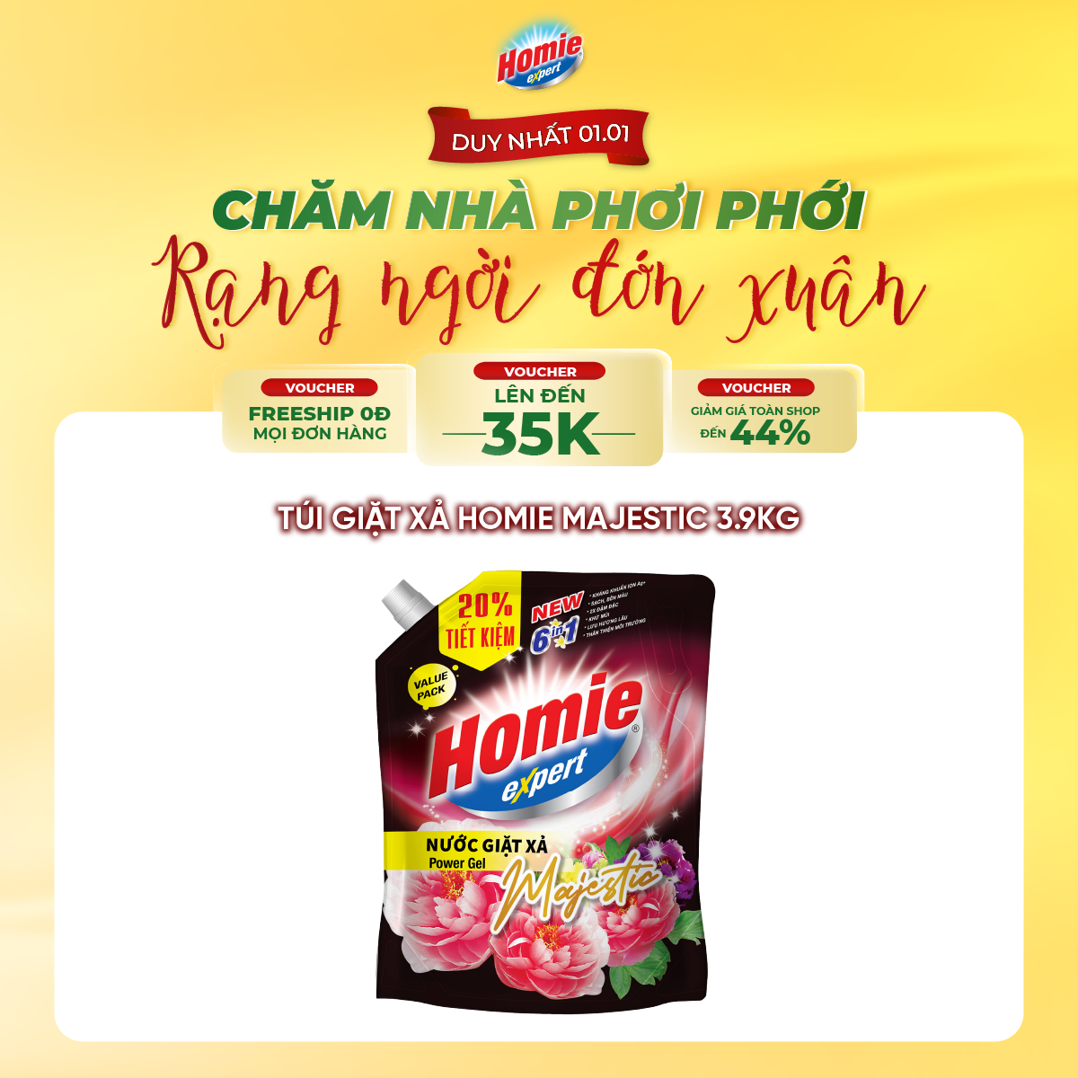 Túi nước giặt xả cao cấp Homie expert Majestic 3.9kg