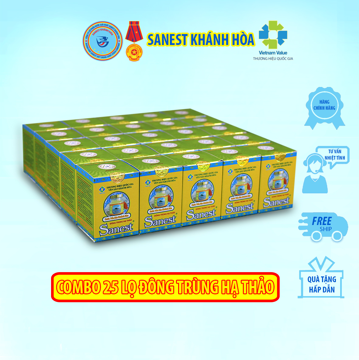 COMBO 25 LỌ Nước Yến sào Khánh Hòa Sanest Đông Trùng Hạ Thảo 70ml