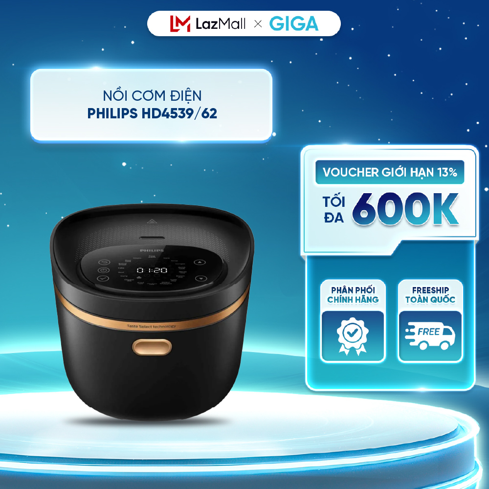 Nồi cơm điện cao tần Philips 1.5 lít HD4539/62 - Công suất 1250W - 18 chức năng nấu - Nấu nhanh - Giữ ấm 24h