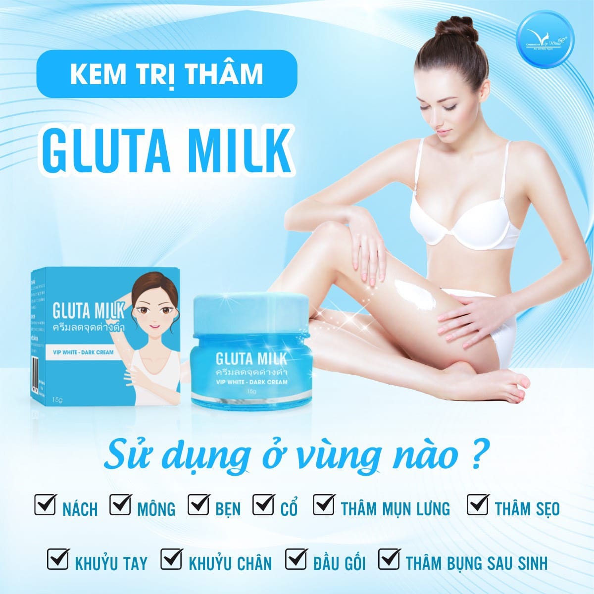 Kem khử thâm nách các vùng da thâm sạm, giúp trắng da khử mùi hết thâm , Kem thâm nách Gluta Milk Thái Lan