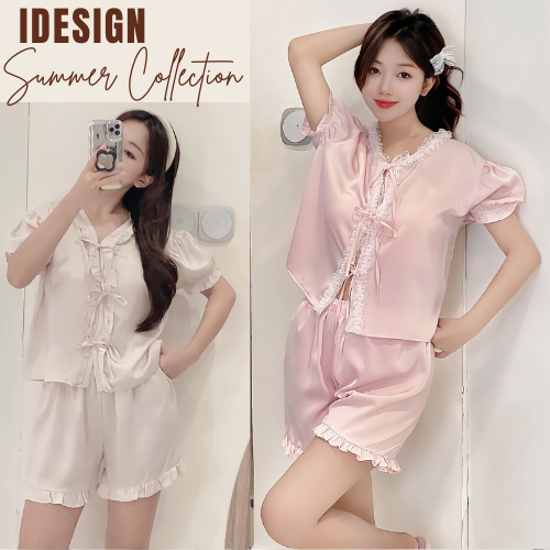 Bộ đồ pijama quần đùi, áo cộc tay nữ, chất lụa mềm mại cao cấp