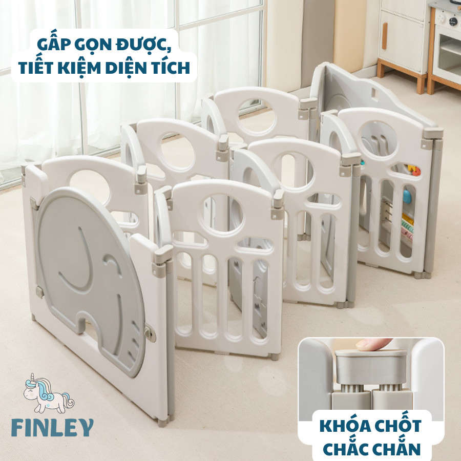Quây cũi nhựa cho bé FINLEY hình chú voi con Dumbo đáng yêumàu trắng xám