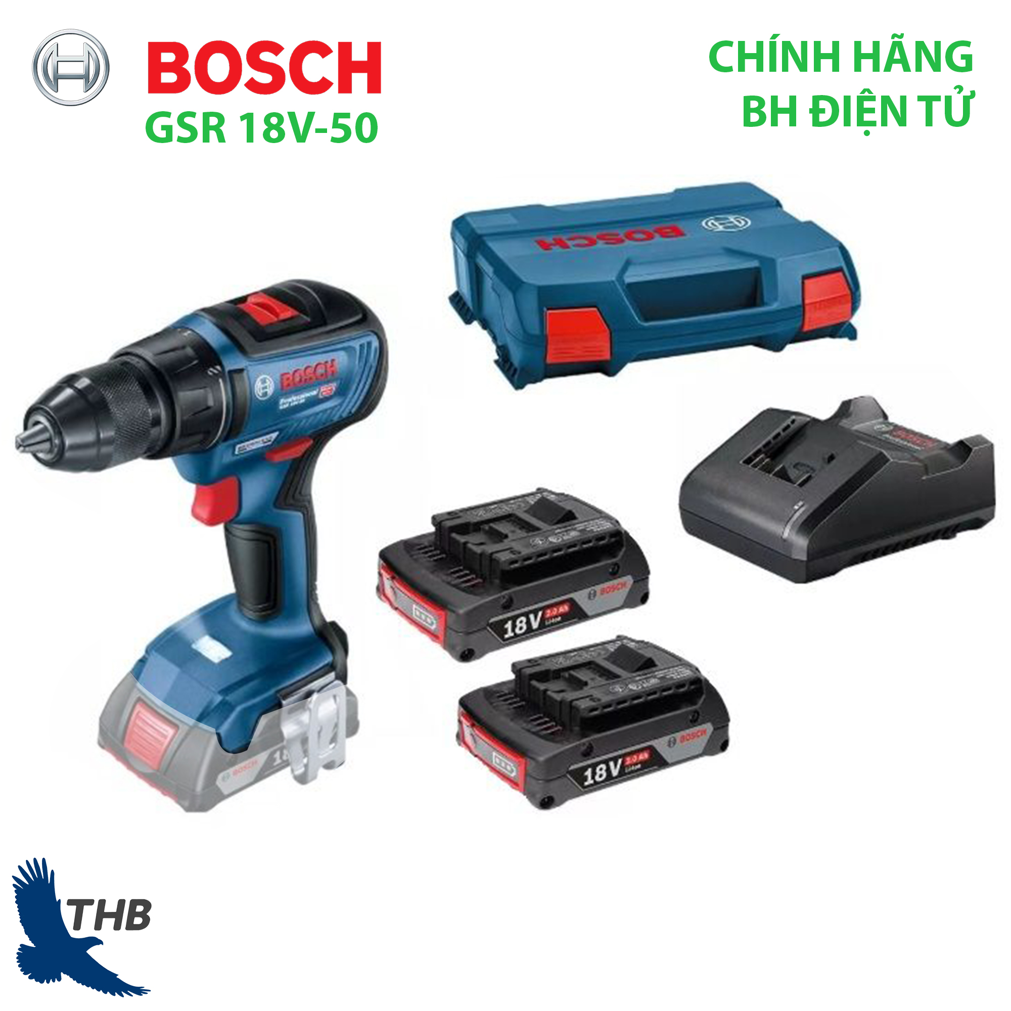 Máy khoan/bắt vít dùng pin Bosch GSR 18V-50 Mô tơ không chổi than mạnh mẽ cho độ bền